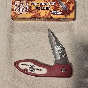 Fire Fighter Folding Knife - Red and Silver